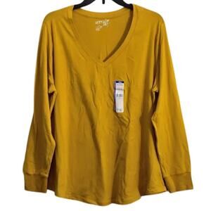 Terra & Sky V-Neck Long Sleeve Mustart T-Shirt Tee - Plus Size: 1X. (16W-18W)